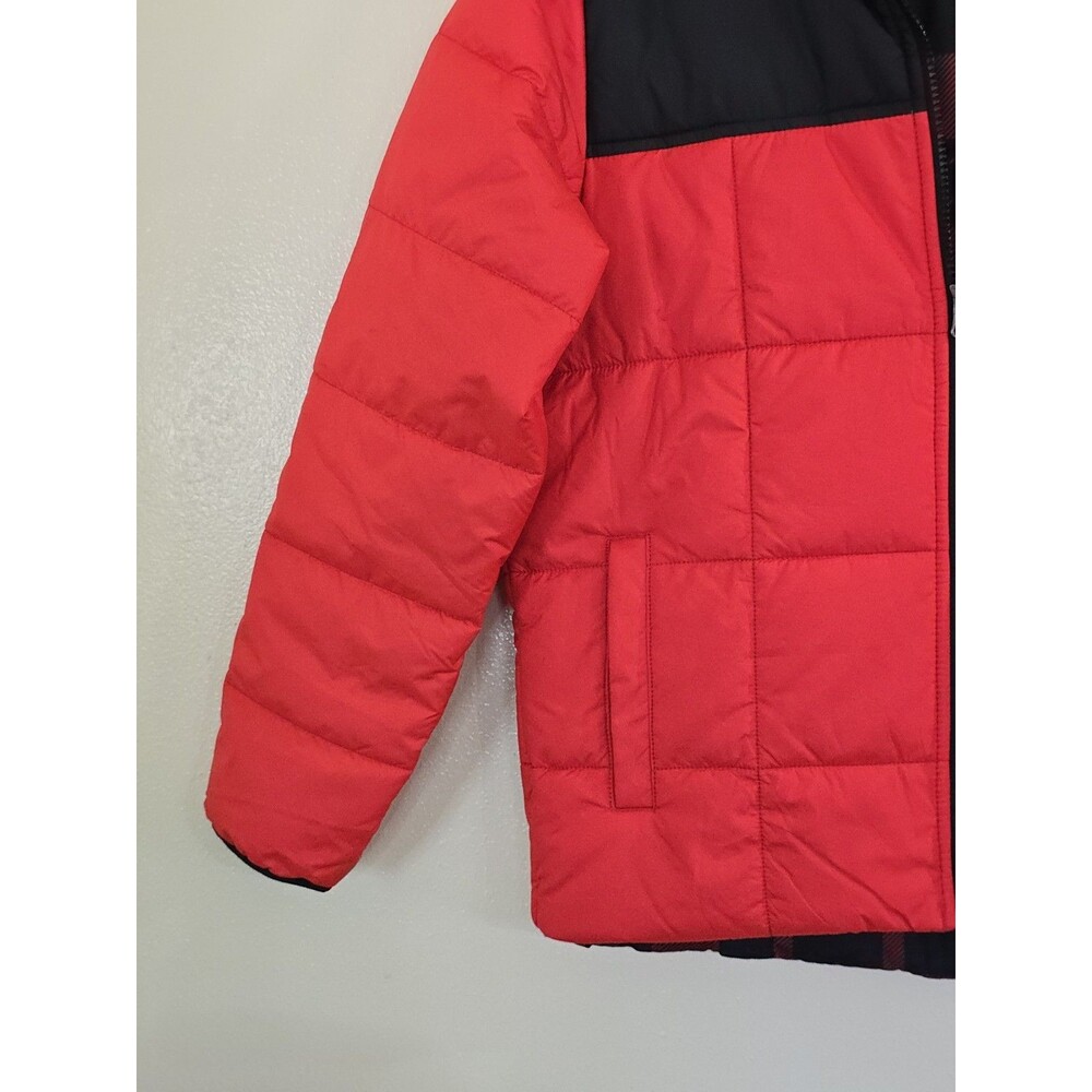 The North Face Perrito Reversible Jacket Red Black Plaid Hooded Boys L 14/16 - Picture 7 of 15